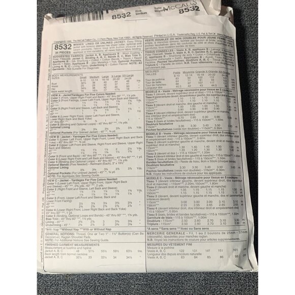 McCalls Palmer/Pletsch Creative Jacket Pattern 8532 Sizes 12-14 - Picture 2 of 2